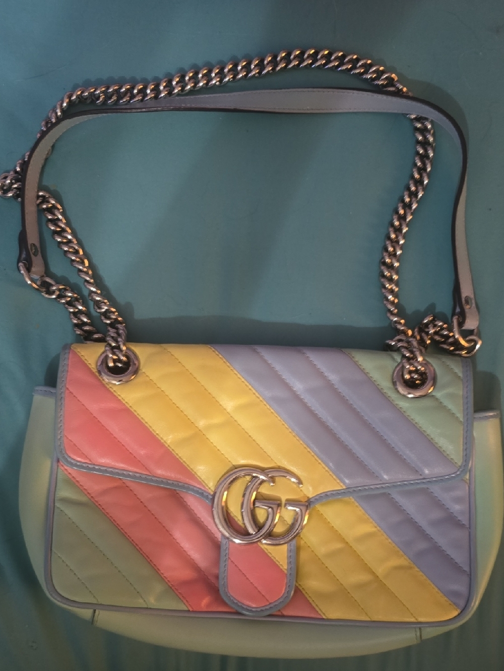 Gucci Marmont Multicolor Chevron Shoulder Bag in Pink, Yellow, Baby Blue, Mint